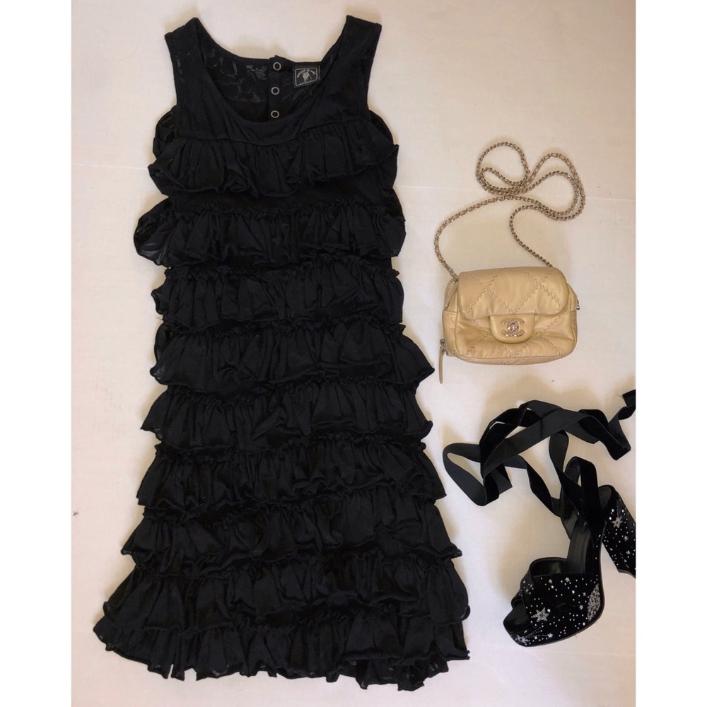 Giorgio Di Mare Ruffle Little Black Mini Dress S